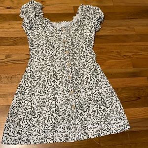 leaf patterned button down minidress